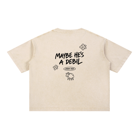 "DEBIL" Mineral Wash Boxy Cotton T-Shirt