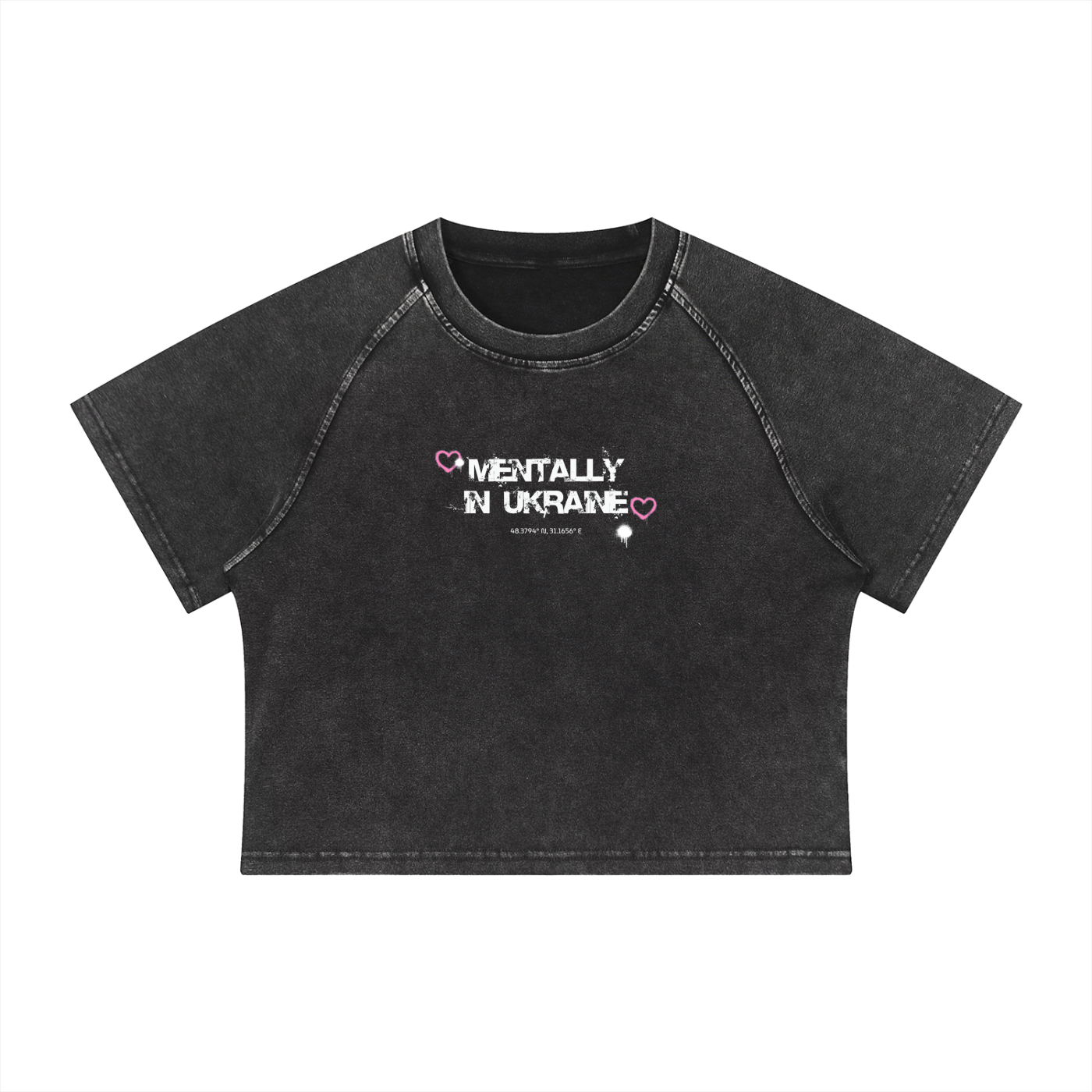 "Mentally in Ukraine" Women's Mineral Wash Raglan Crop T-Shirt