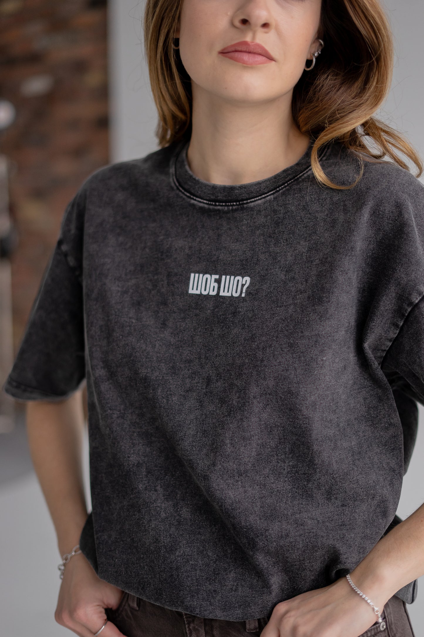 "Шоб шо" Snow Washed Oversized Cotton T-Shirt