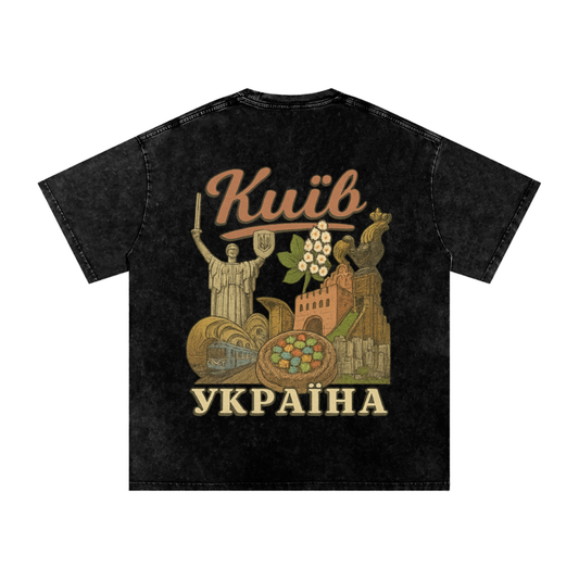 "Київ" Snow Washed Oversized Cotton T-Shirt (back)