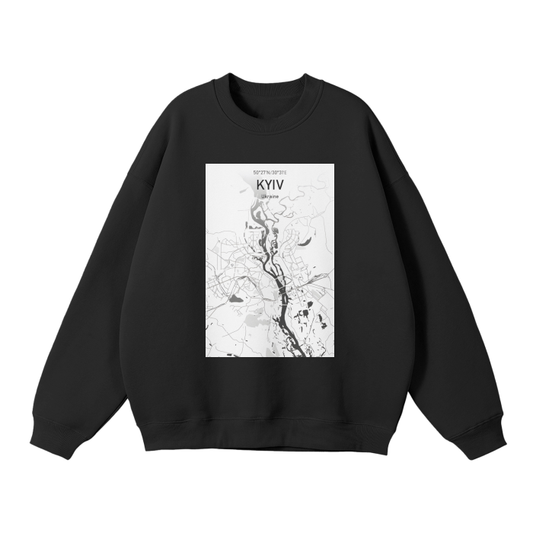 "KYIV MAP" Streetwear Unisex Solid Color Fleece Pullover