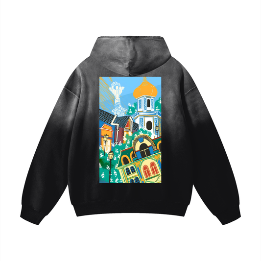"Kyiv" Heavyweight Sunfade Oversized Hoodie (back) - 400 GSM